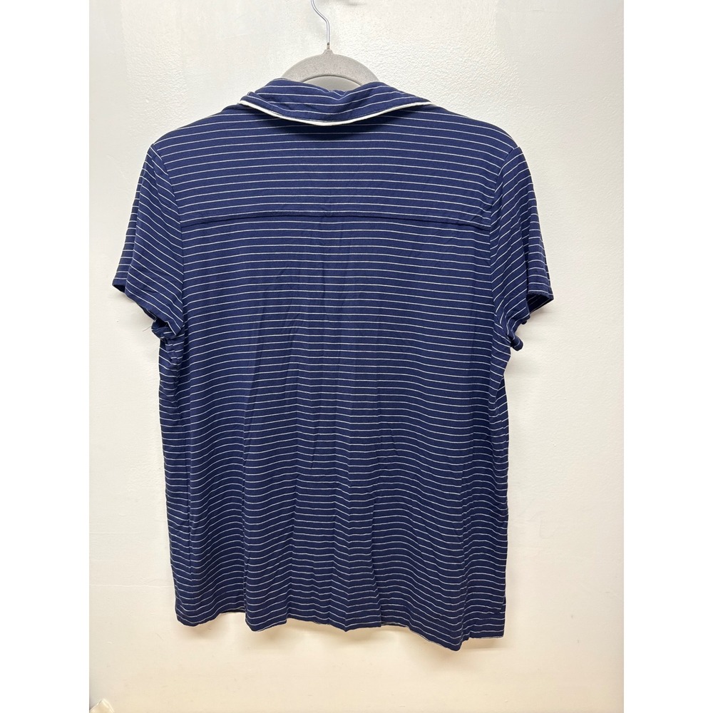 Soma Pajama Set Womens Medium Navy White Striped Short Sleeve Crop Pants #49 - Picture 3 of 7